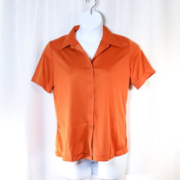 Vintage Sears 60s 70s The Shirt Perma-prest Burnt orange Dagger Collar Top - Picture 1 of 9